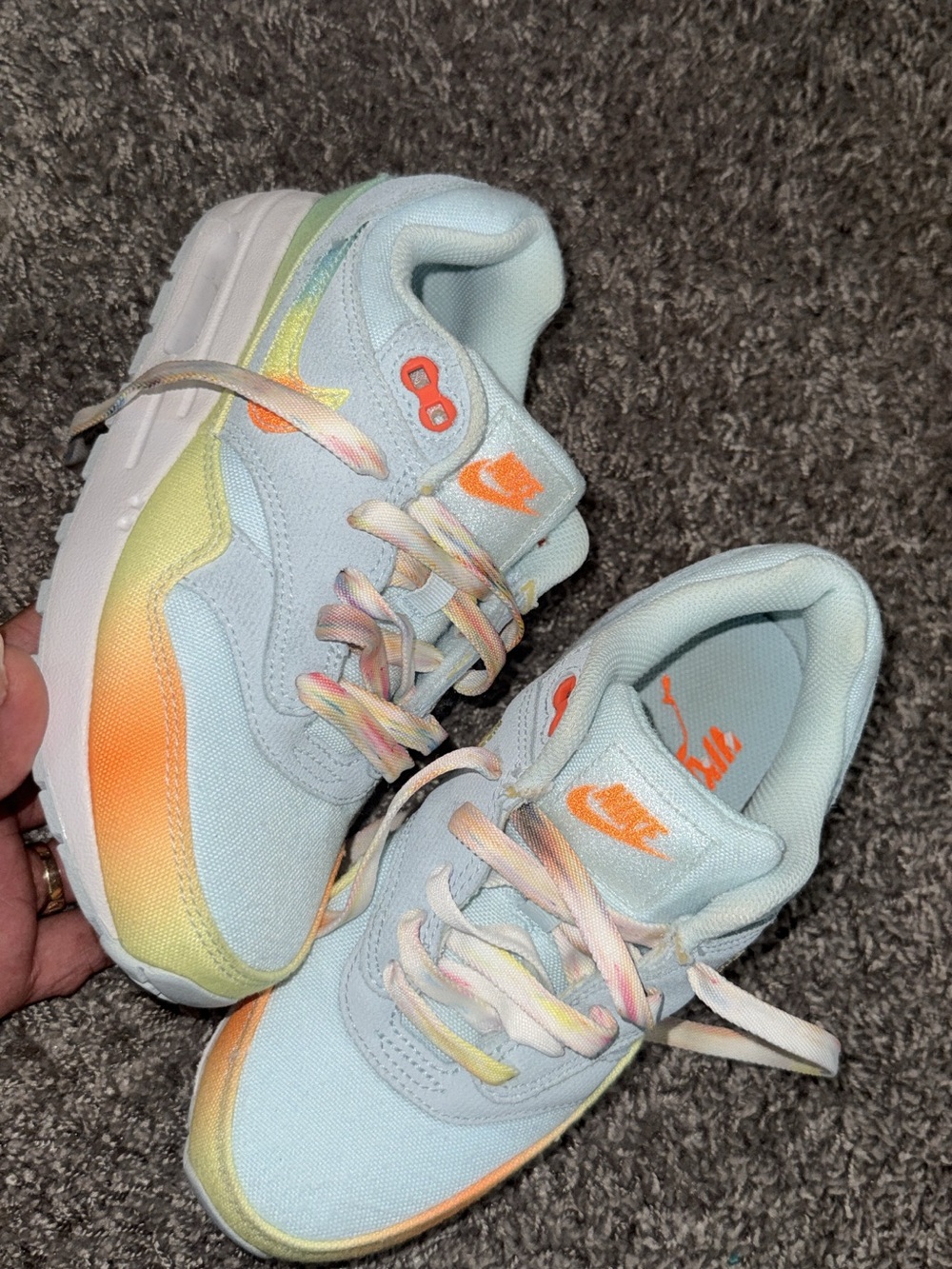 Nike Kids Light Blue Sneakers with Rainbow Gradient Accents